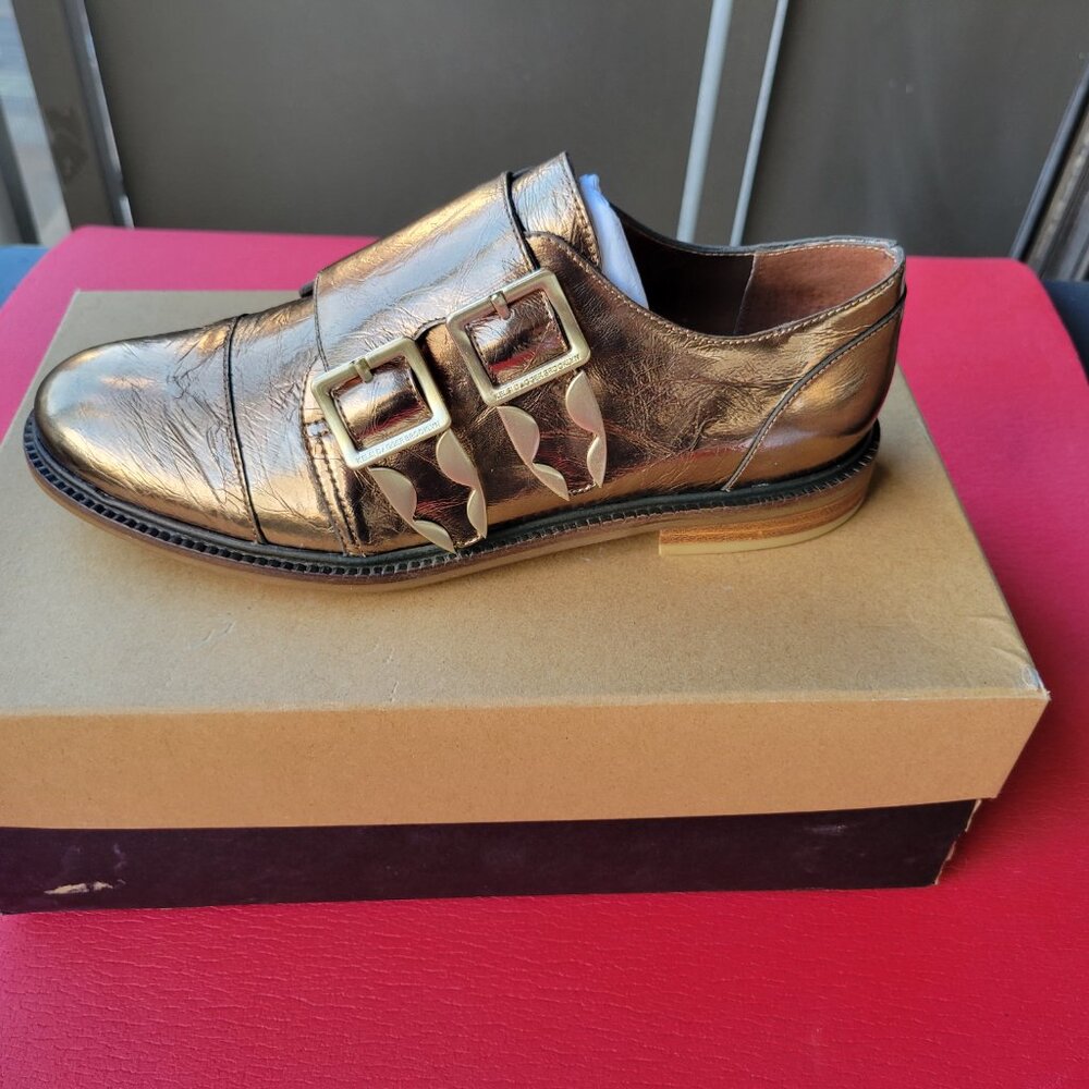 Kelsi Dagger Brooklyn, Gold Metallic Boyfriend Loafers 0.9" Low Heel Size 8